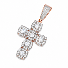 Solitaire Halo Moissanite Cross Pendant | 14K Gold Plated Over 925 Sterling Silver