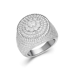 Sterling Silver Moissanite Men's Flower Twist Halo Pinky Ring