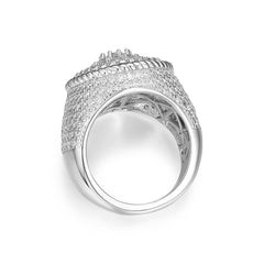 Sterling Silver Moissanite Men's Flower Twist Halo Pinky Ring