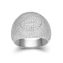 Sterling Silver Round Baguette Circle Face Icy Hip Hop Cluster Mens Ring
