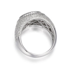 Sterling Silver Round Baguette Circle Face Icy Hip Hop Cluster Mens Ring