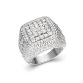 Sterling Silver Square Cluster Moissanite Diamond Mens Ring