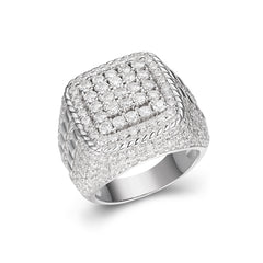 Sterling Silver Square Cluster Moissanite Diamond Mens Ring