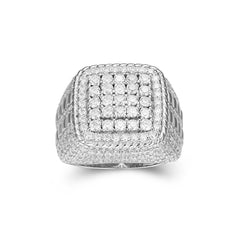 Sterling Silver Square Cluster Moissanite Diamond Mens Ring