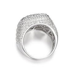 Sterling Silver Square Cluster Moissanite Diamond Mens Ring