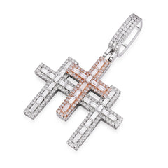 Two-Tone Baguette-Cut Moissanite Cross Pendant Necklace