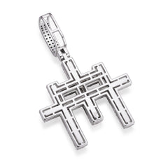 Two-Tone Baguette-Cut Moissanite Cross Pendant Necklace
