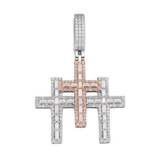 Two-Tone Baguette-Cut Moissanite Cross Pendant Necklace