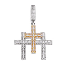 Two-Tone Baguette-Cut Moissanite Cross Pendant Necklace