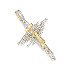 Two-Tone Golden Crucifix Pendant VVS Moissanite Jewelry