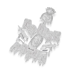 Unique High-Detail Pendant with Mask and Money Motif in Moissanite