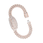 Virgin Mary Moissanite Cuban Bracelet – Rose Gold Iced Edition