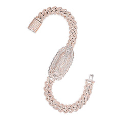 Virgin Mary Moissanite Cuban Bracelet – Rose Gold Iced Edition