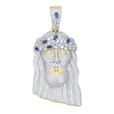Moissanite Jesus Piece Pendant – S925 Silver, Blue CZ Crown, Two-Tone Finish | UIU Jewelry
