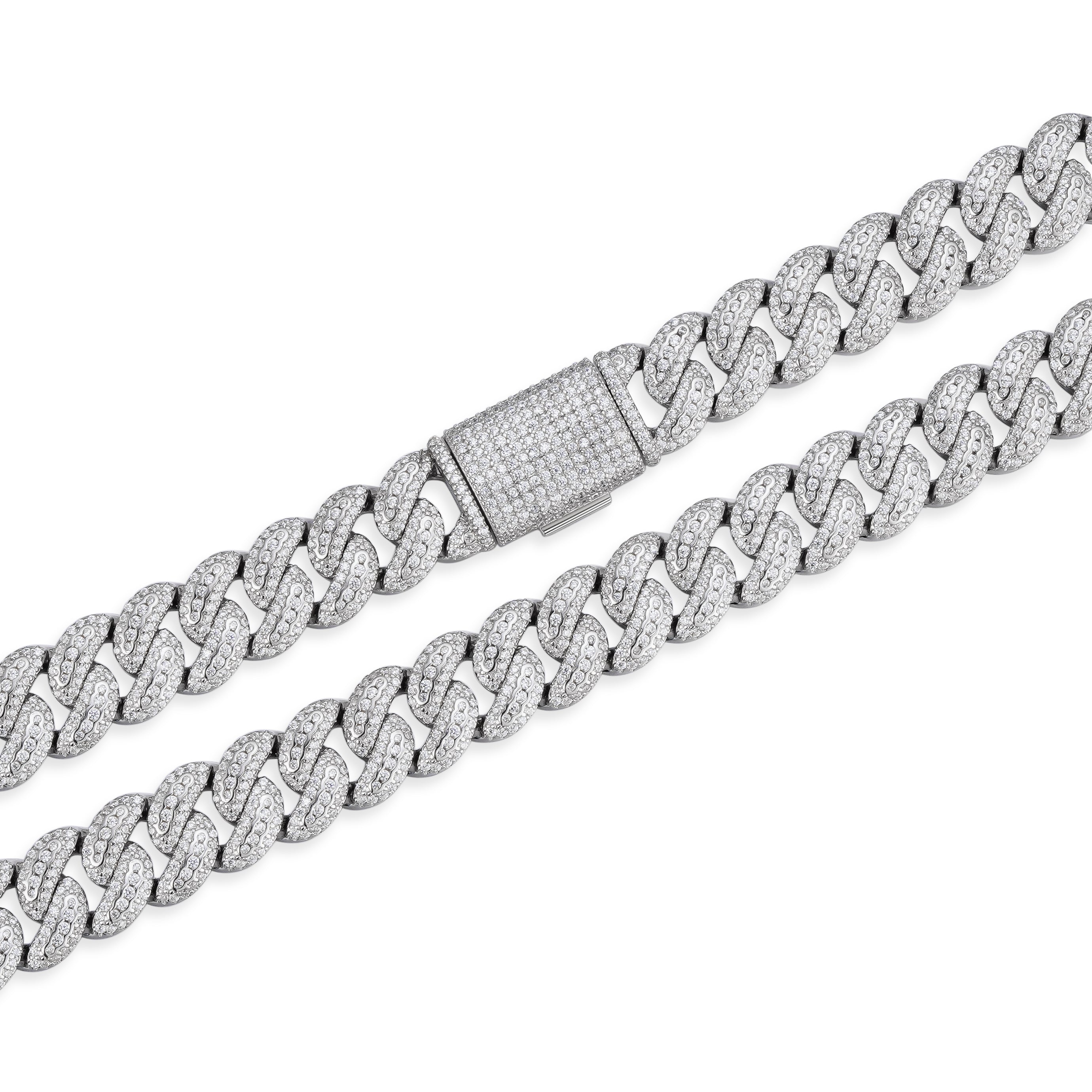 10-20mm Iced Cuban Link Necklace with VVS Moissanite in Prong Setting