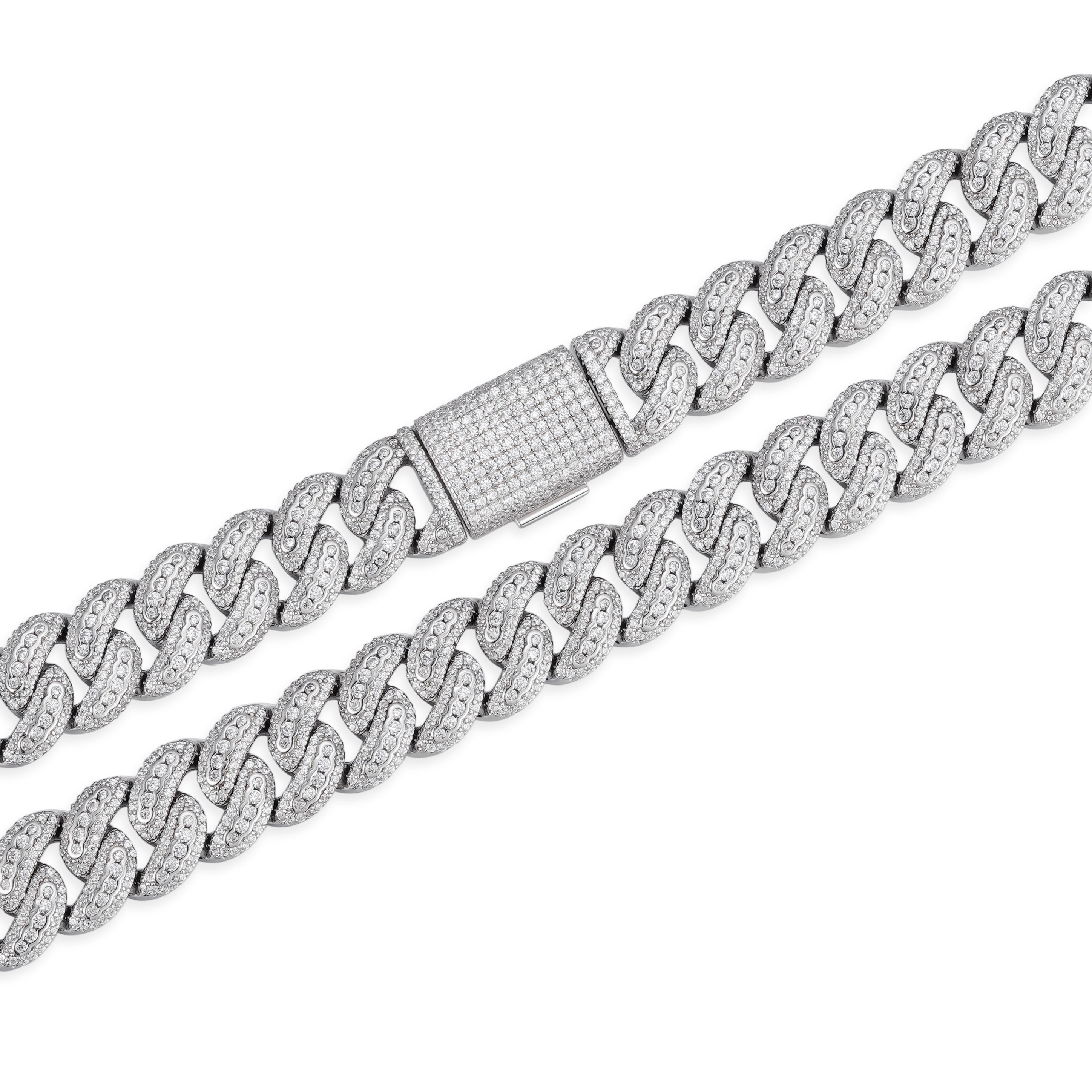 10-20mm Iced Cuban Link Necklace with VVS Moissanite in Prong Setting