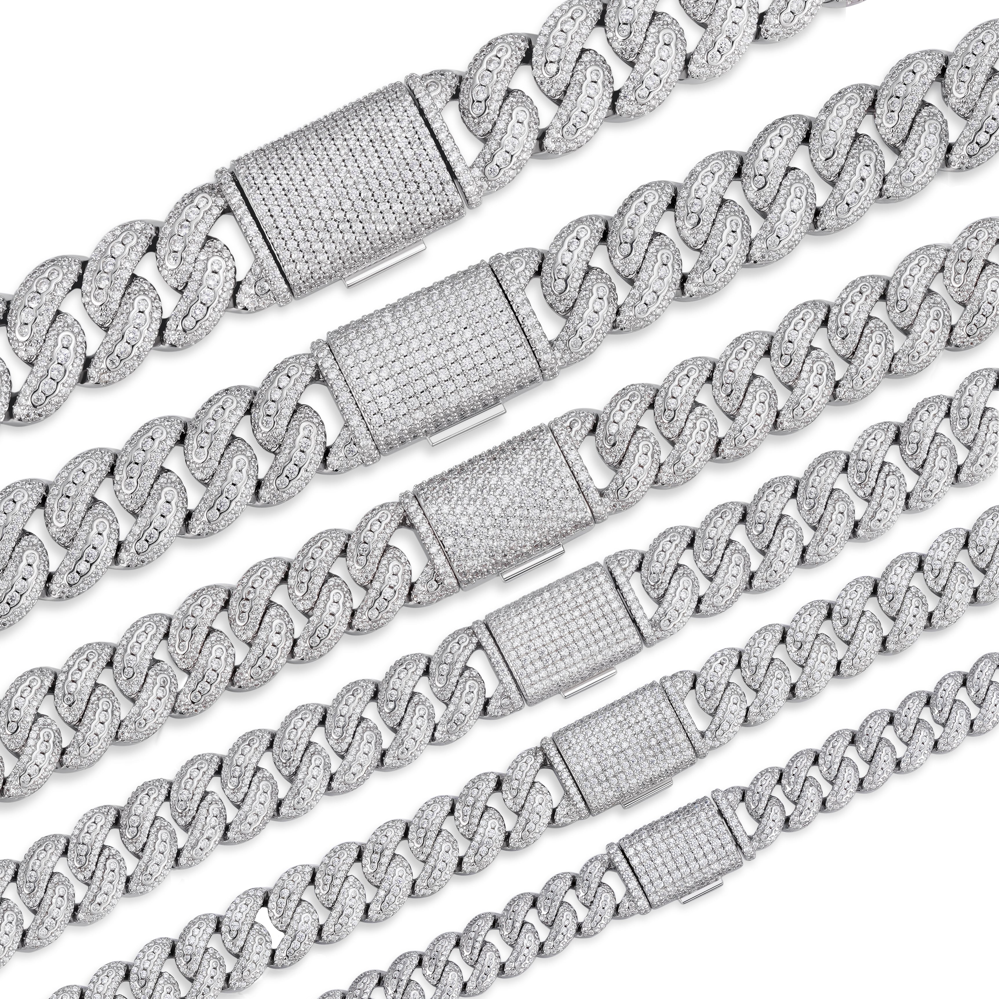 10-20mm Iced Cuban Link Necklace with VVS Moissanite in Prong Setting
