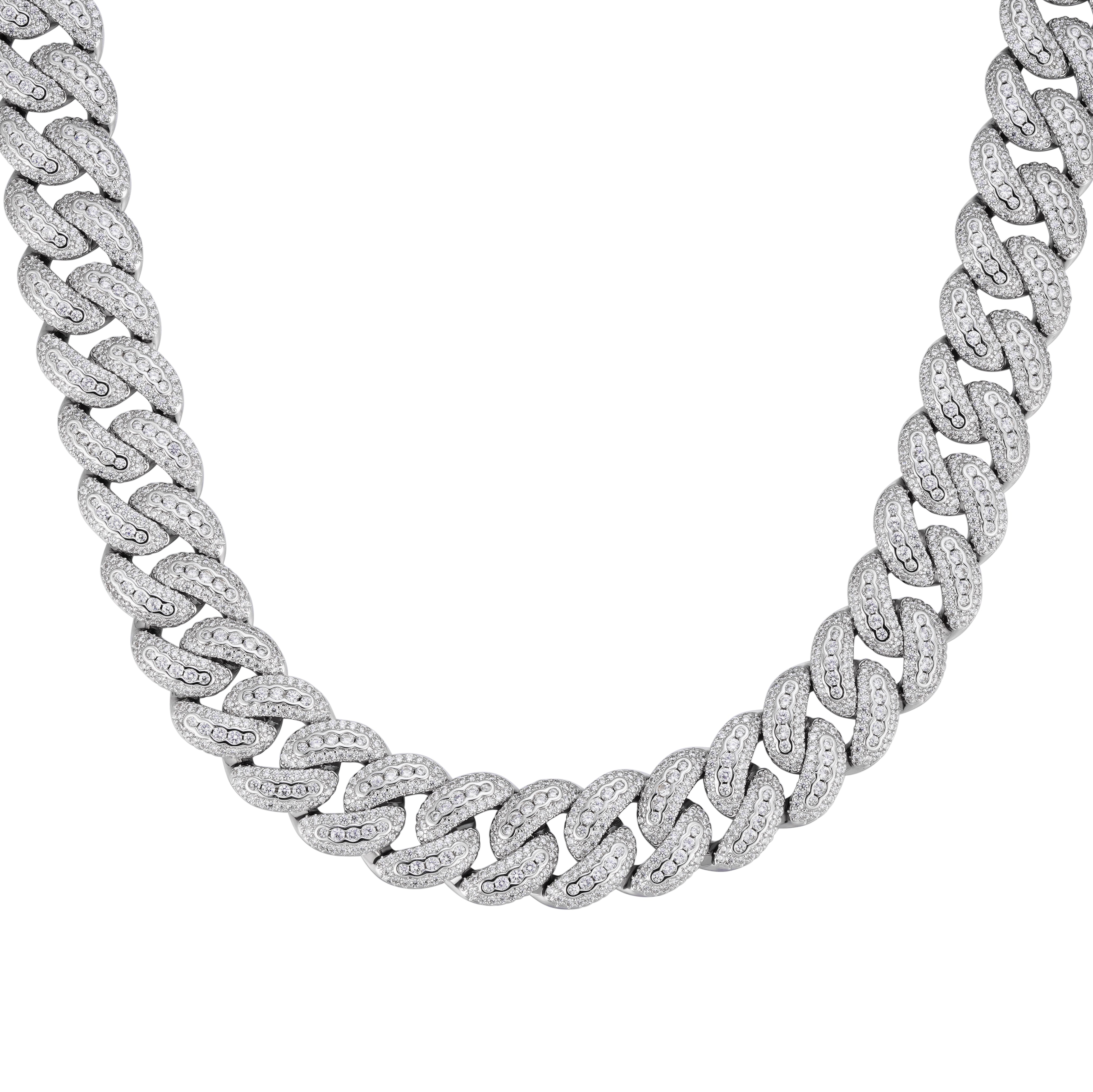 10-20mm Iced Cuban Link Necklace with VVS Moissanite in Prong Setting