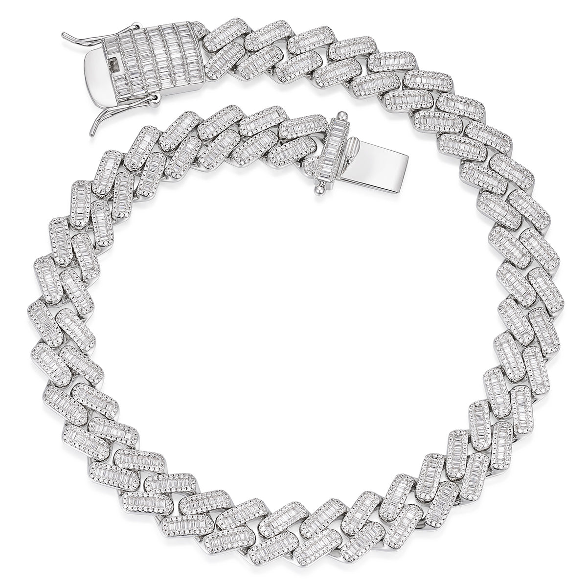 14MM Moissanite Baguette  Iced-Out Cuban Link Chain Necklace
