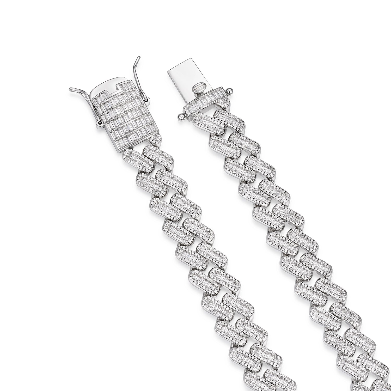 14MM Moissanite Baguette  Iced-Out Cuban Link Chain Necklace