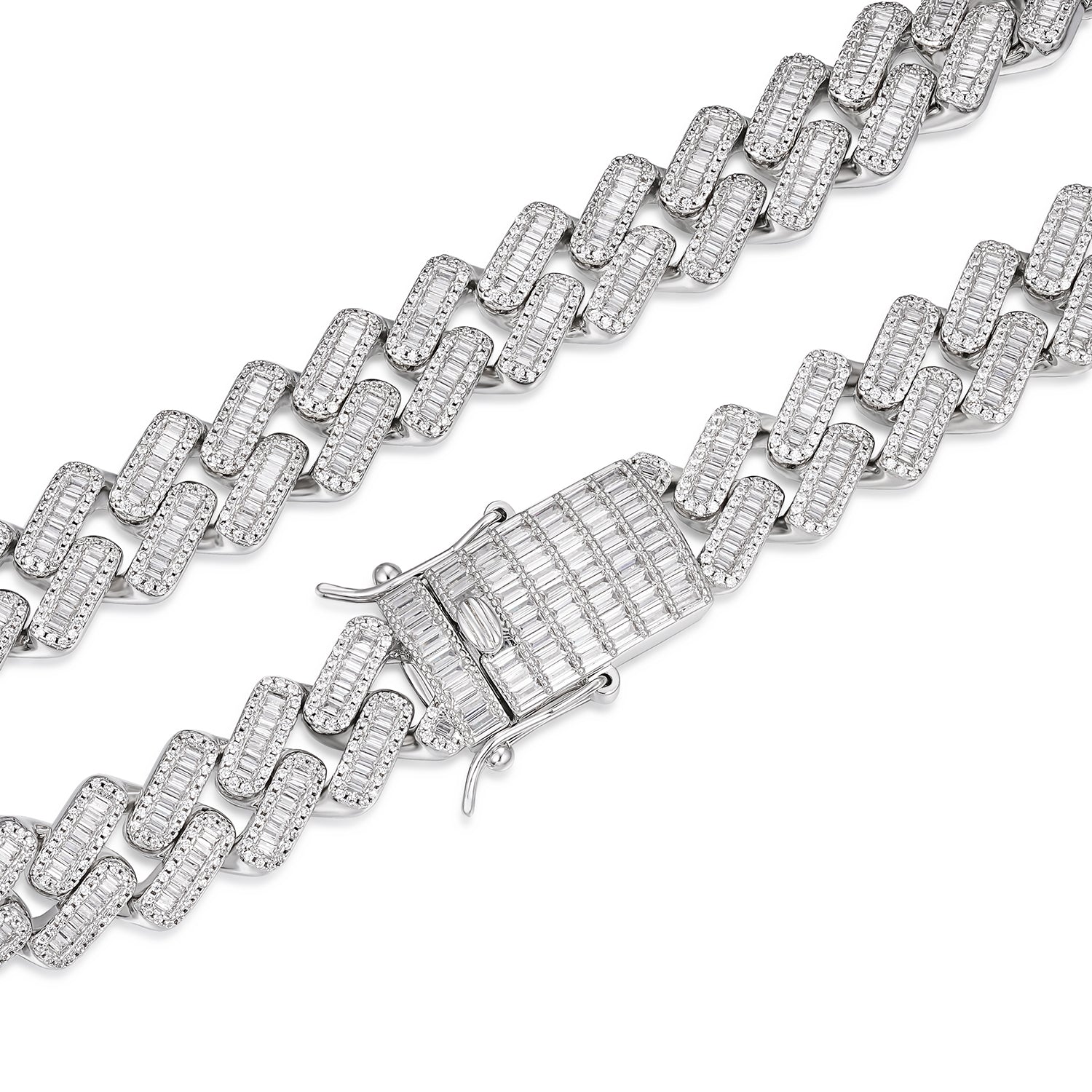 14MM Moissanite Baguette  Iced-Out Cuban Link Chain Necklace