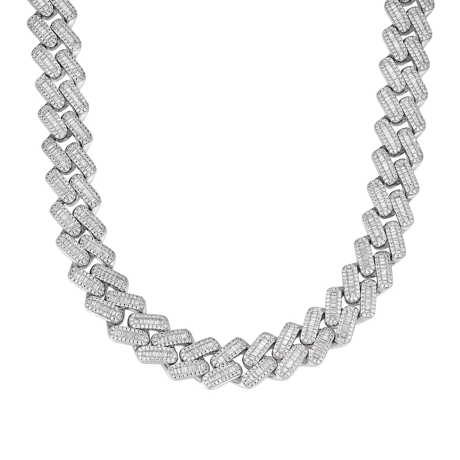 14MM Moissanite Baguette  Iced-Out Cuban Link Chain Necklace
