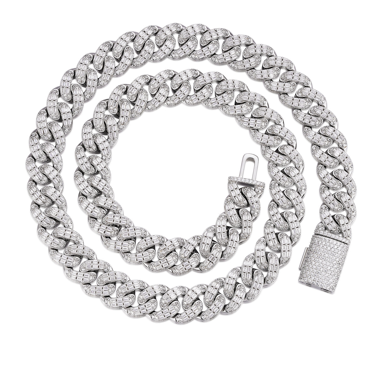 20MM Moissanite Baguette  Iced-Out Cuban Link Chain Necklace