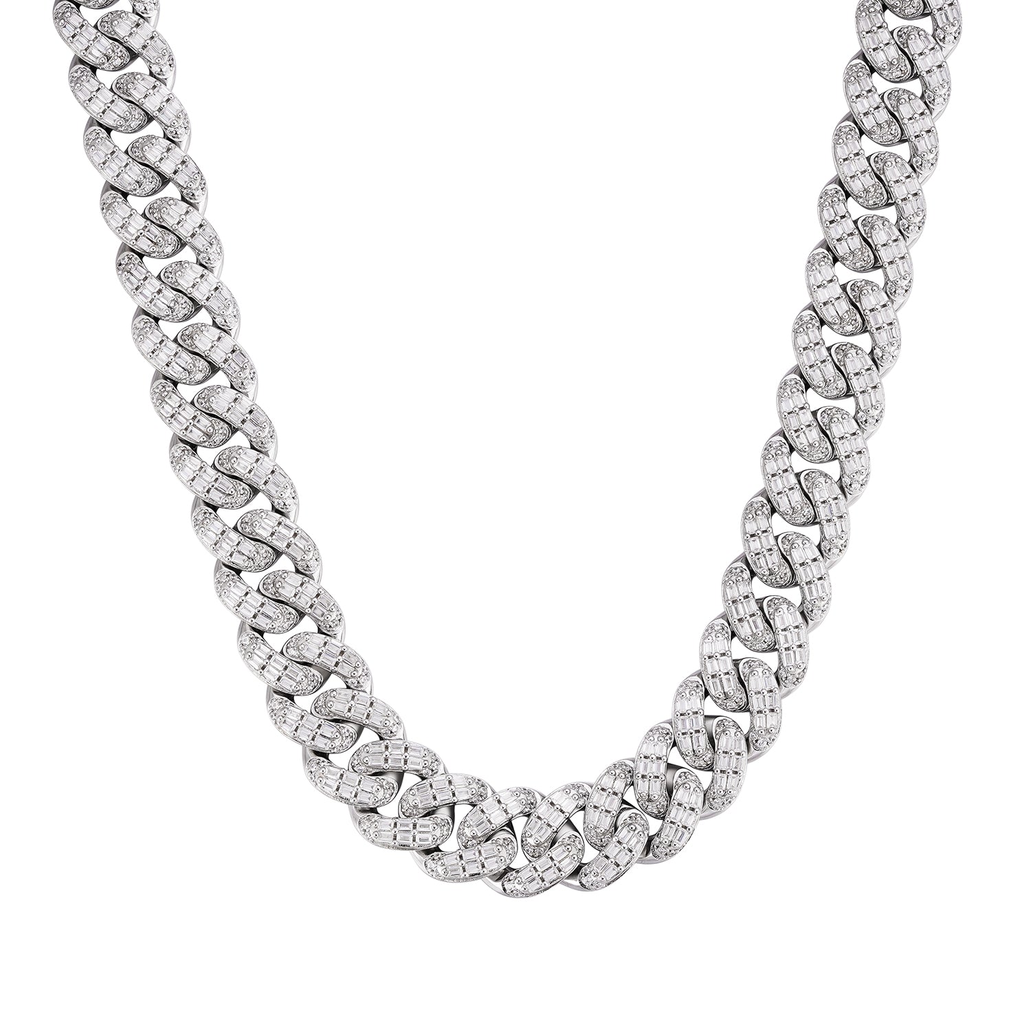 20MM Moissanite Baguette  Iced-Out Cuban Link Chain Necklace