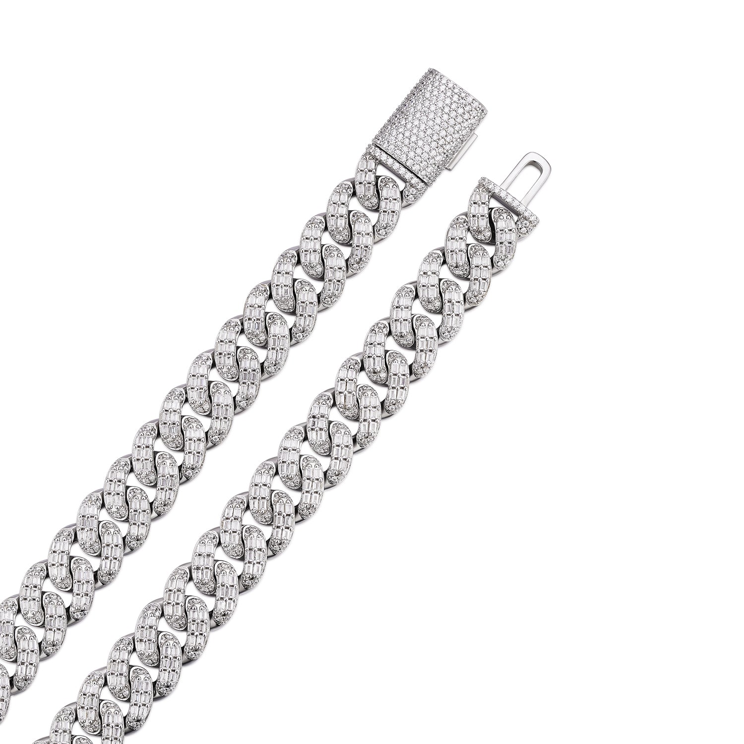 20MM Moissanite Baguette  Iced-Out Cuban Link Chain Necklace