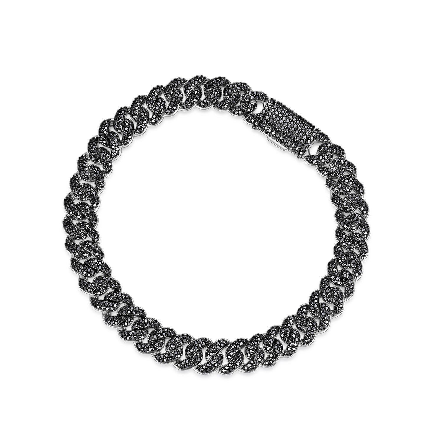 925 Silver Black Moissanite Miami Cuban Men's Bracelet (ALL SIZES)