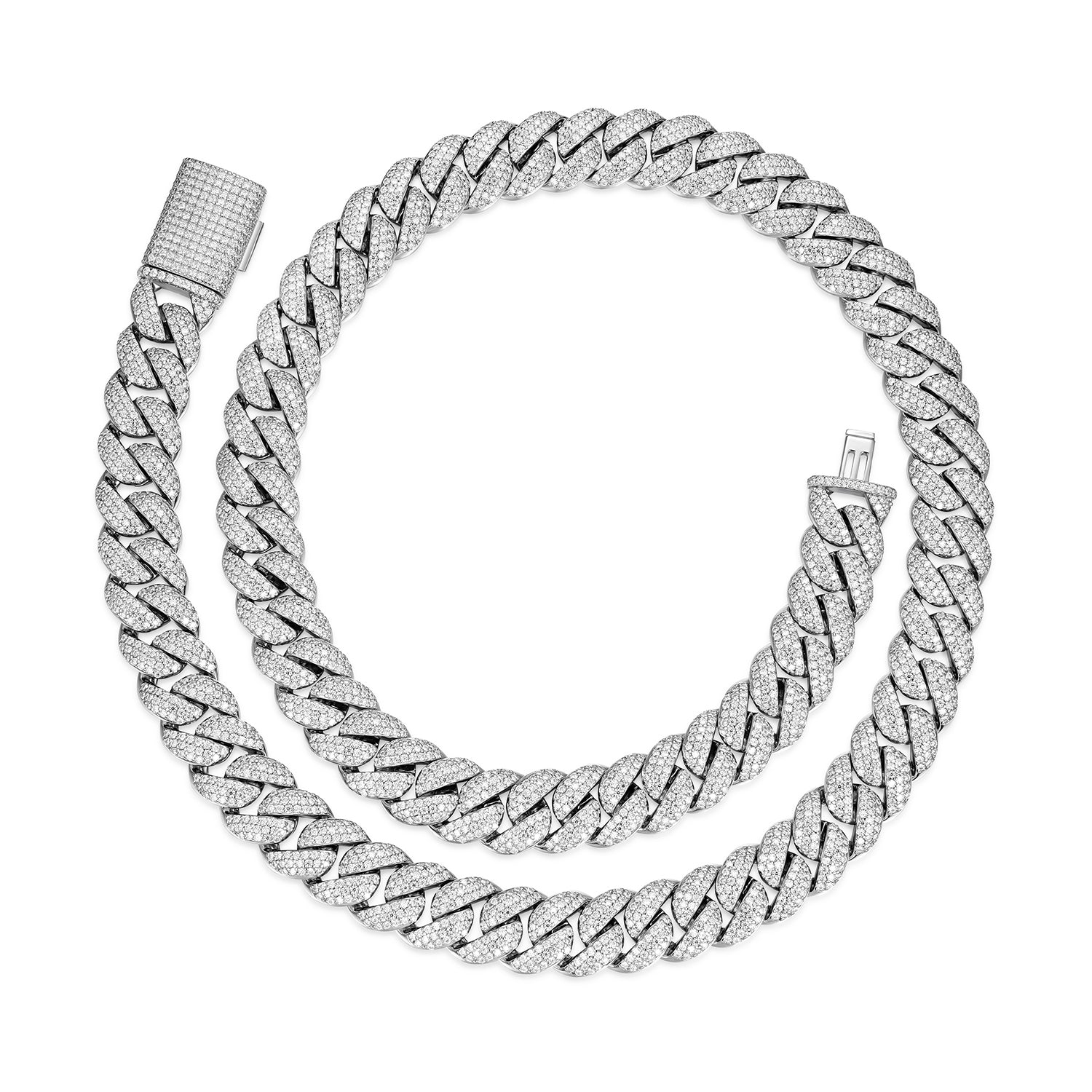 925 Silver Black Moissanite Miami Cuban Men's Necklace (ALL SIZES)