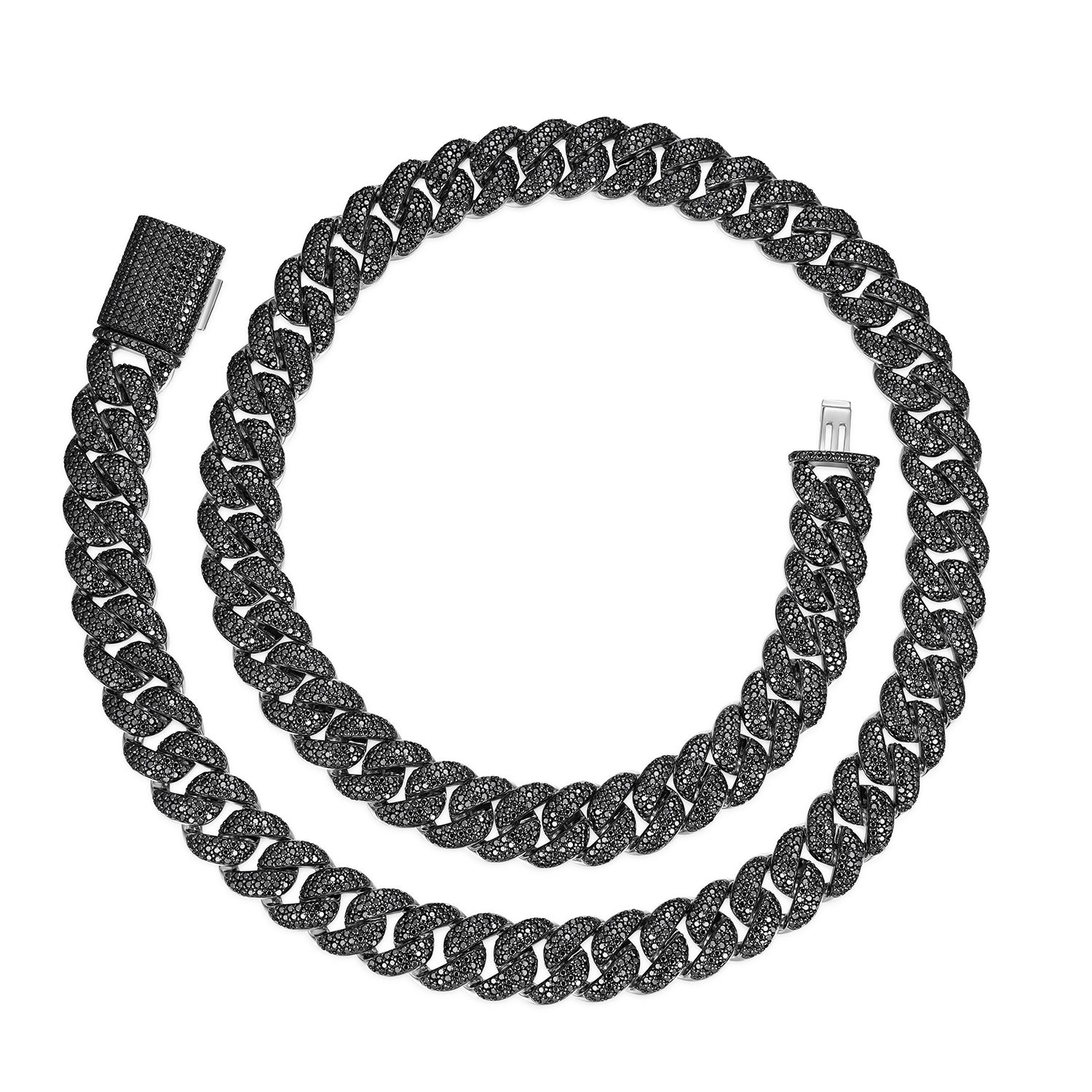 925 Silver Black Moissanite Miami Cuban Men's Necklace (ALL SIZES)