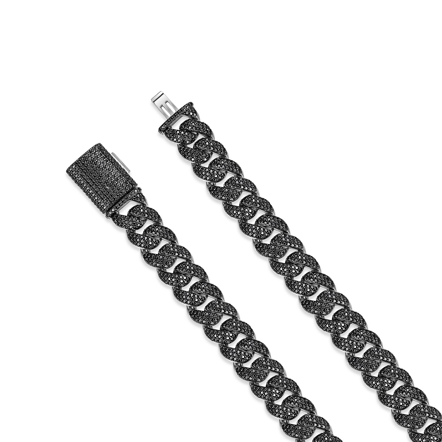 925 Silver Black Moissanite Miami Cuban Men's Necklace (ALL SIZES)