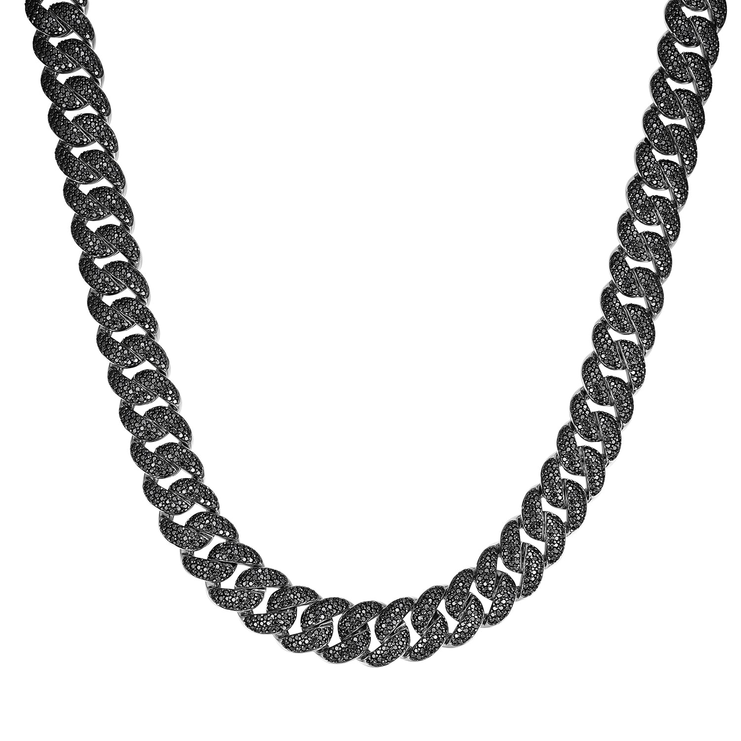 925 Silver Black Moissanite Miami Cuban Men's Necklace (ALL SIZES)
