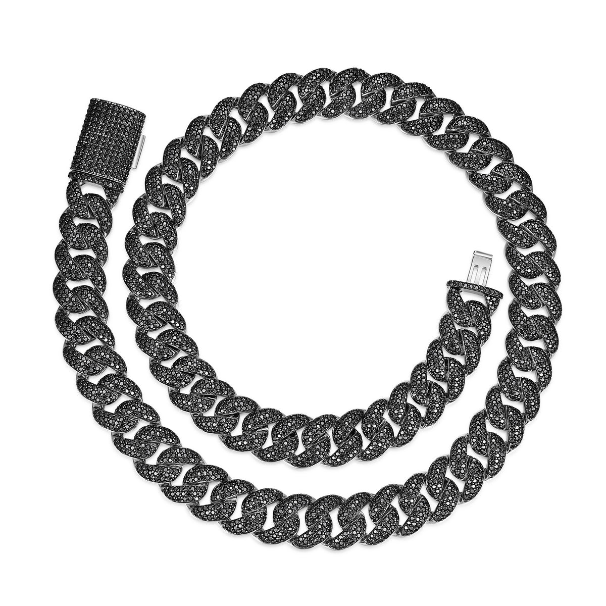 925 Silver Black Moissanite Miami Cuban Men's Necklace (ALL SIZES)