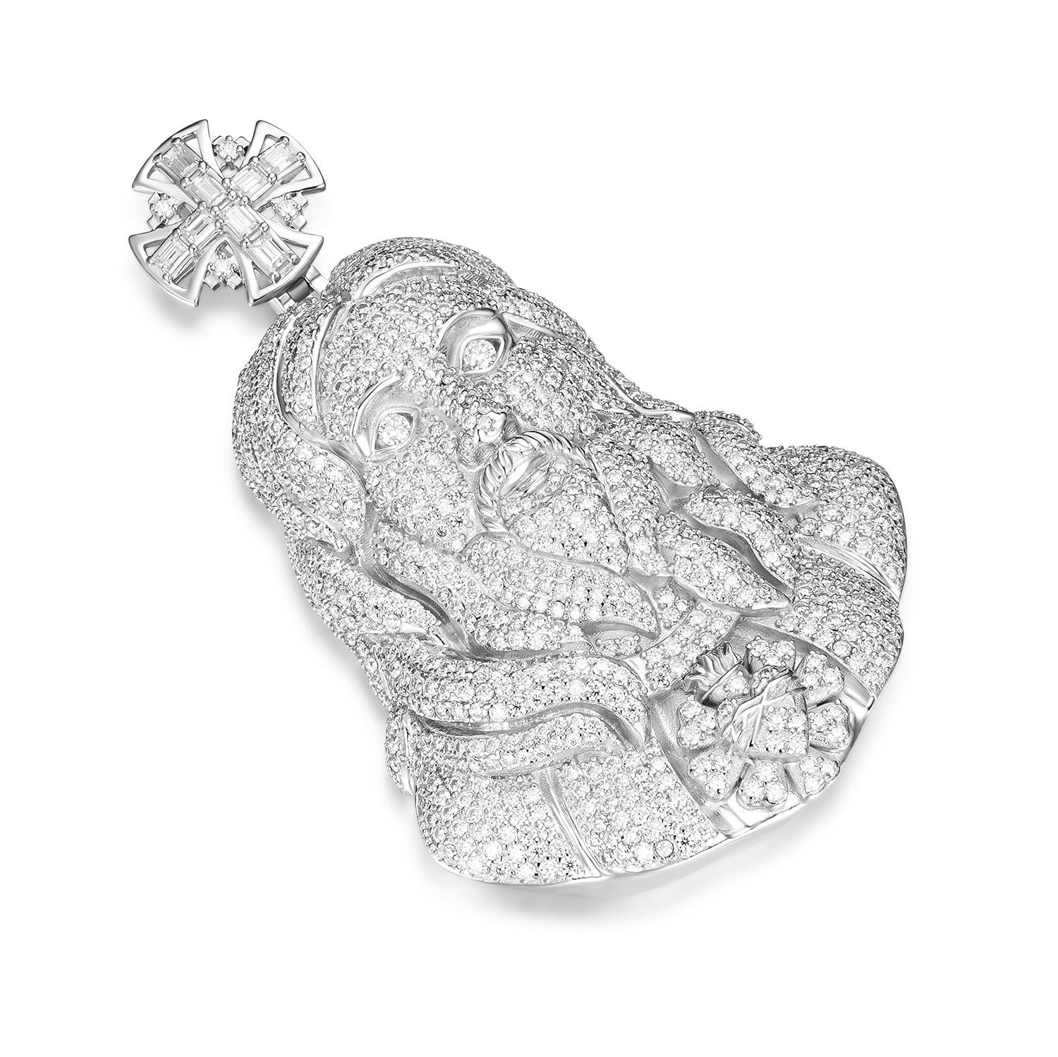 925 Sterling Silver 2.36" Baguette Moissanite Jesus Cross Pendant