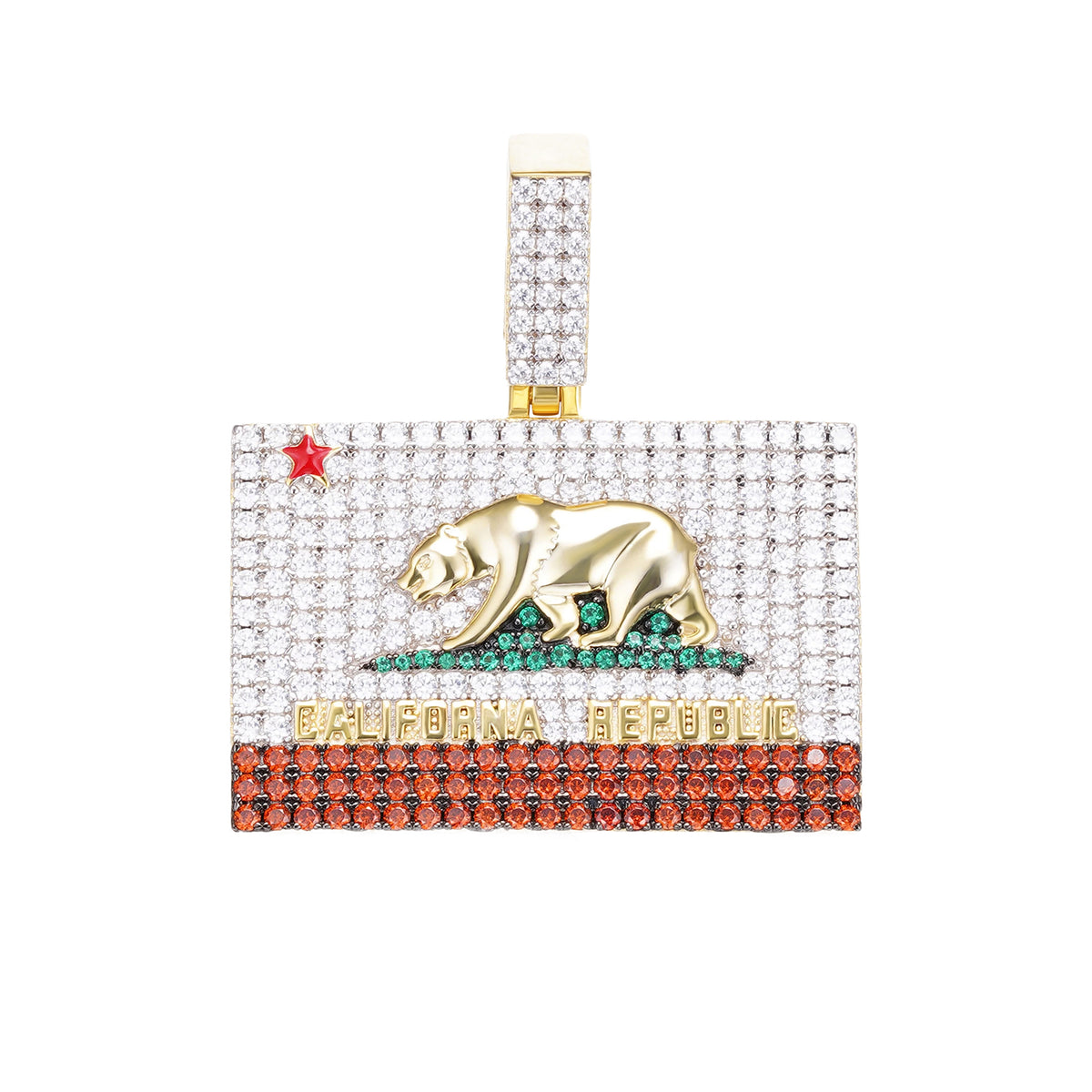 ICY California State Flag Pendant 5A+ Hip Hop Jewelry