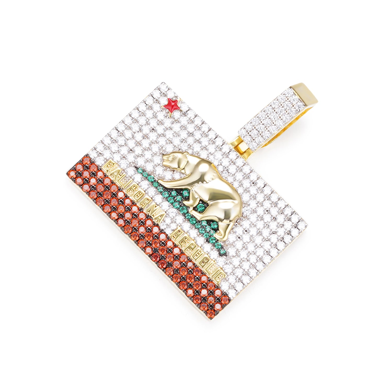 ICY California State Flag Pendant 5A+ Hip Hop Jewelry
