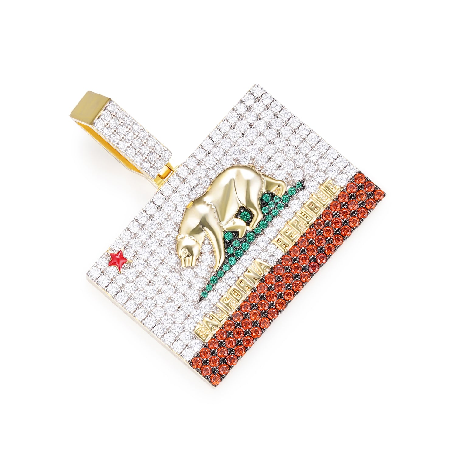 ICY California State Flag Pendant 5A+ Hip Hop Jewelry