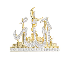 Allah Pendant with Mosque and Crescent Design in Moissanite