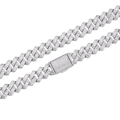 Baguette-cut  8-20mm VVS Colorless Moissanite Cuban Chain in 925 Sterling Silver
