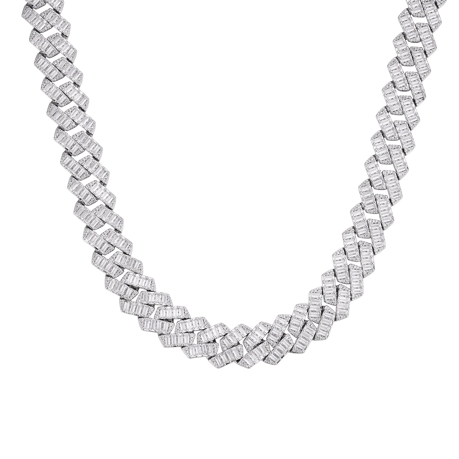 Baguette-cut  8-20mm VVS Colorless Moissanite Cuban Chain in 925 Sterling Silver