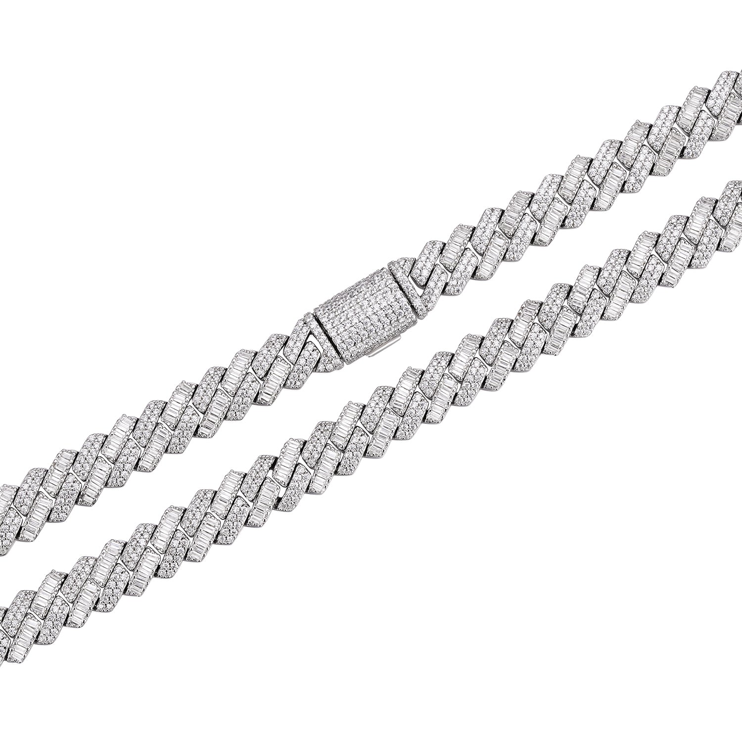 Baguette-cut Fully Iced VVS Moissanite Cuban Chain  (ALL SIZES)
