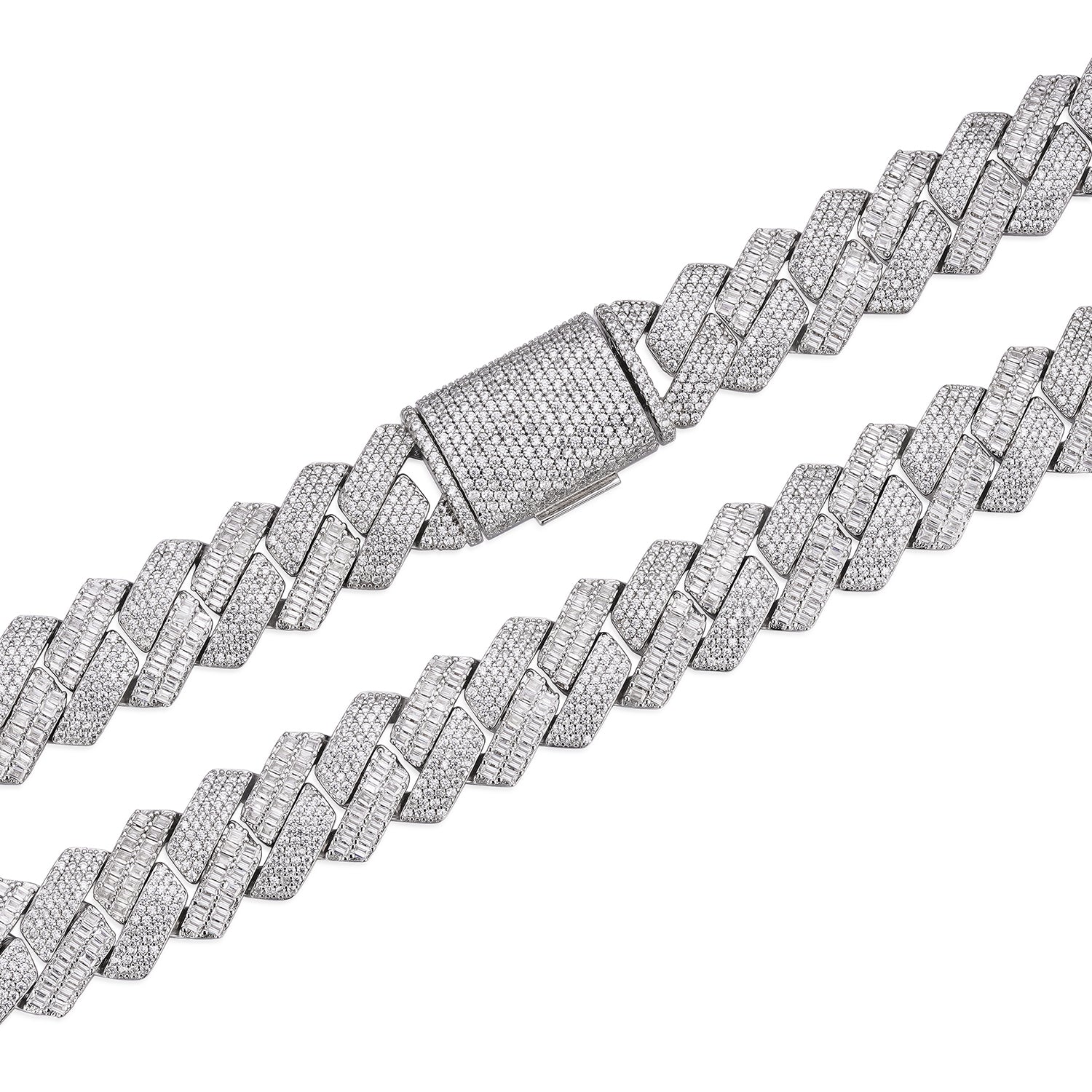 Baguette-cut Fully Iced VVS Moissanite Cuban Chain  (ALL SIZES)