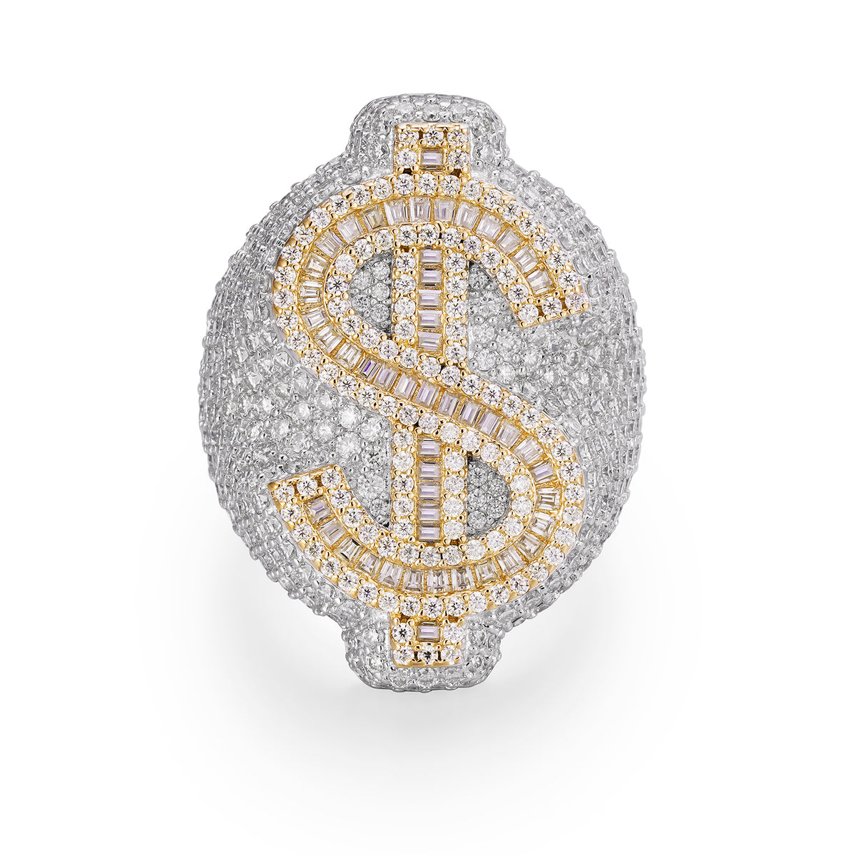 Baguette And Round Dollar Sign Statement  Moissanite Ring