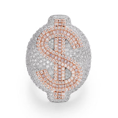 Baguette And Round Dollar Sign Statement  Moissanite Ring