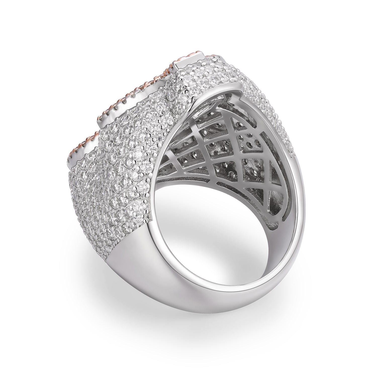 Baguette And Round Dollar Sign Statement  Moissanite Ring