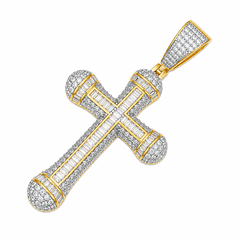 Baguette Channel Moissanite Cross Pendant  14K Gold Plated Over 925 Sterling Silver