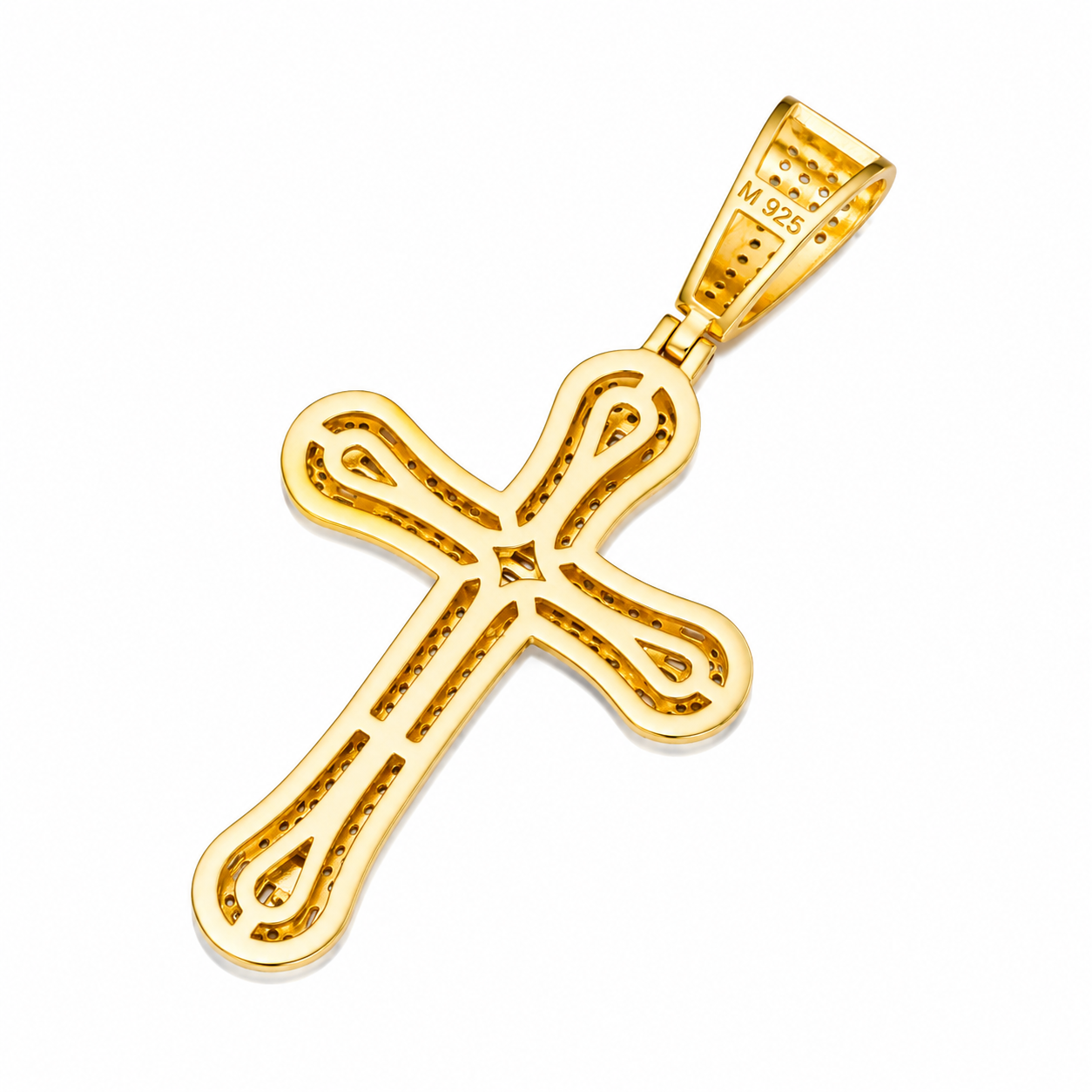 Baguette Channel Moissanite Cross Pendant  14K Gold Plated Over 925 Sterling Silver