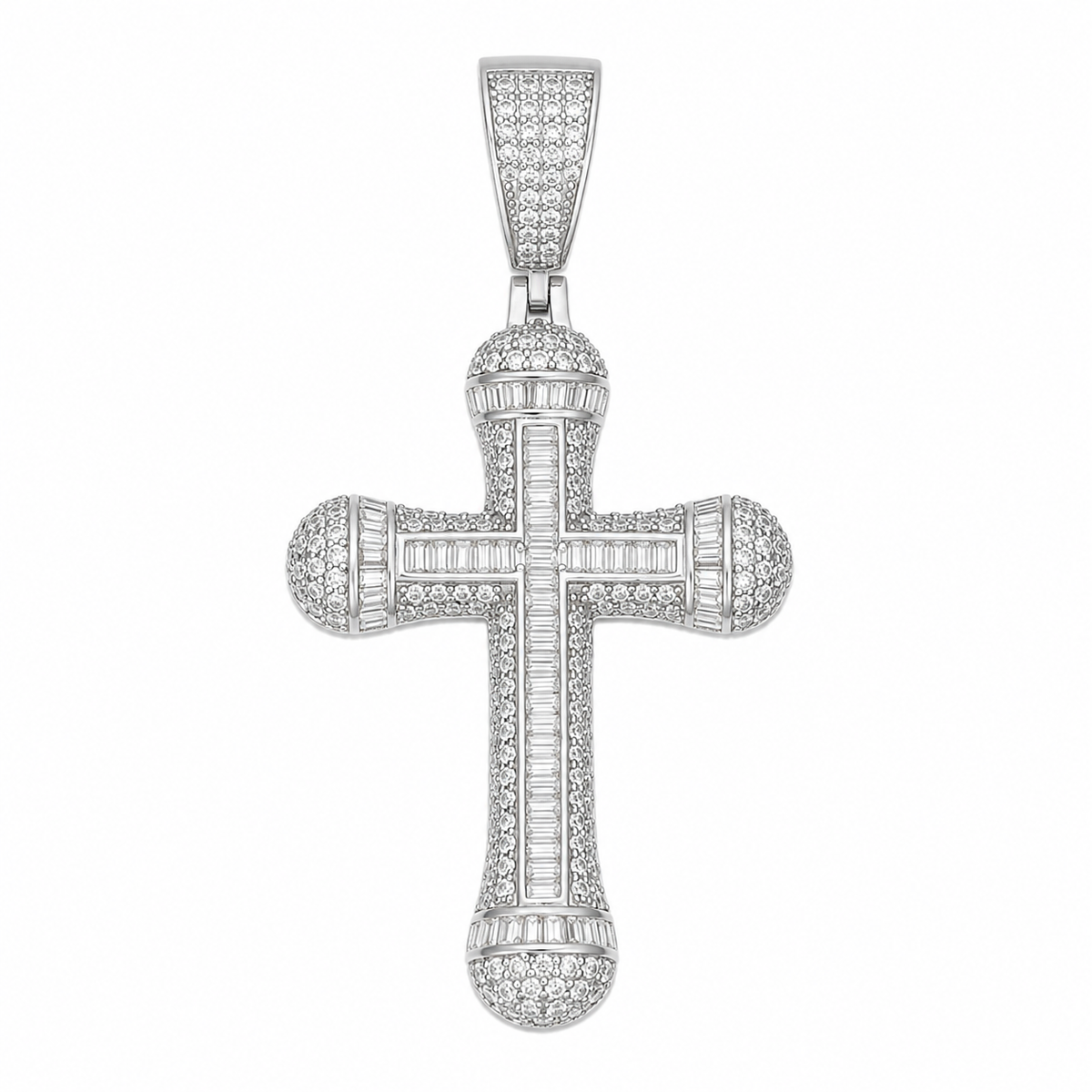Baguette Channel Moissanite Cross Pendant  14K Gold Plated Over 925 Sterling Silver